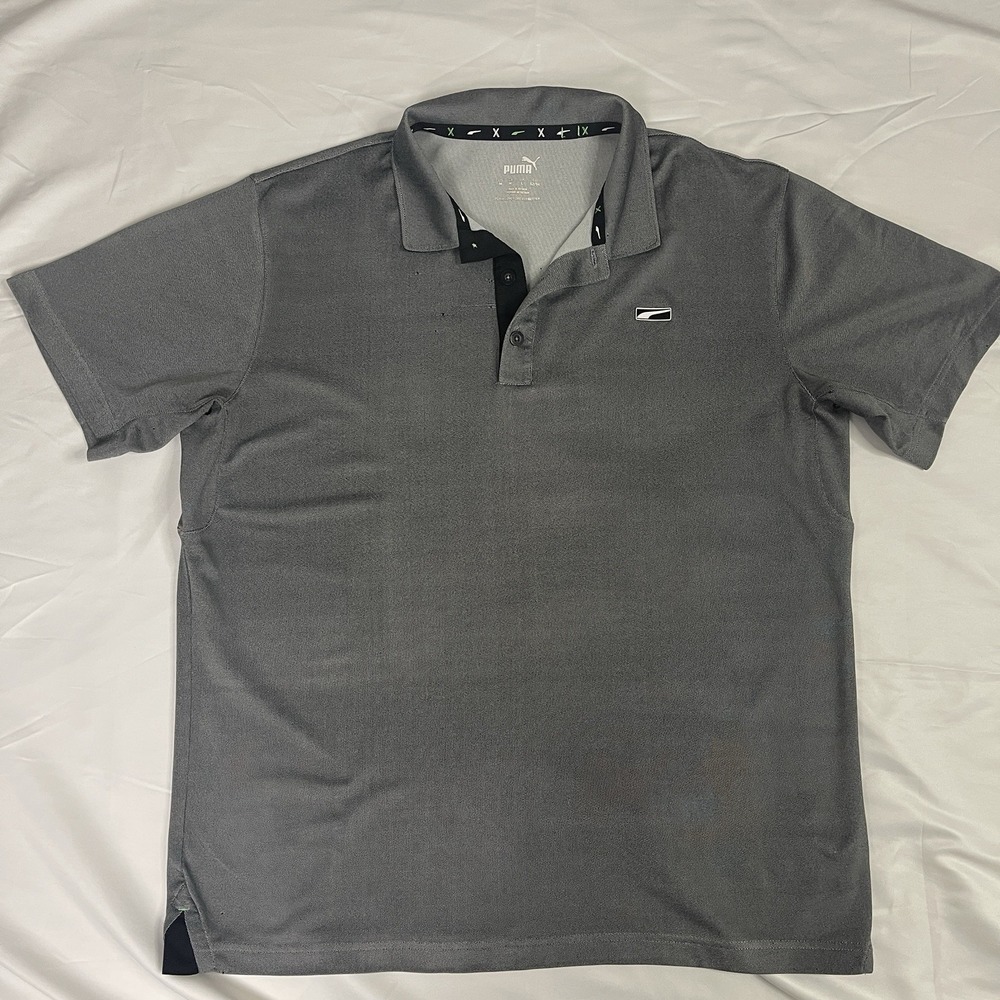 PUMA Moving Day Golf Polo Men's M Gray Tech Pique dryCELL Stretch Bryson Tour